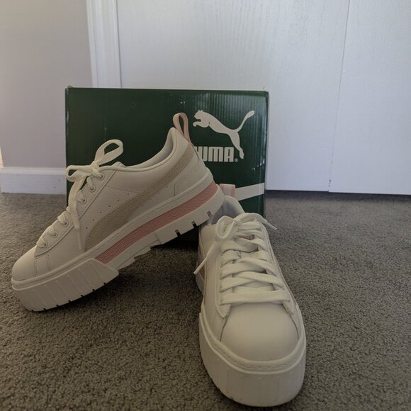 PUMA Mayze Platform Sneakers – White/Pink/Tan | Women’s Size 7.5 - Picture 3 of 10